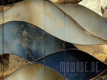 wandbelag blau gold wellen rostiges metall-optik