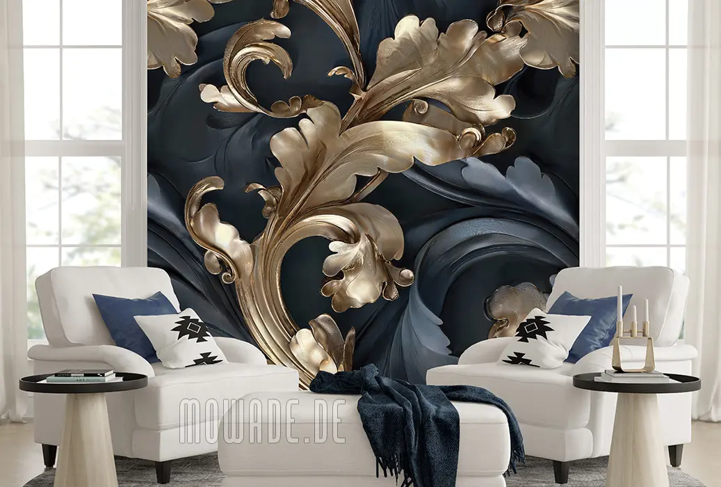 wohnzimmer-tapete blau gold ornament neo-barock wohnzimmer-tapete blau gold ornament neo-barock